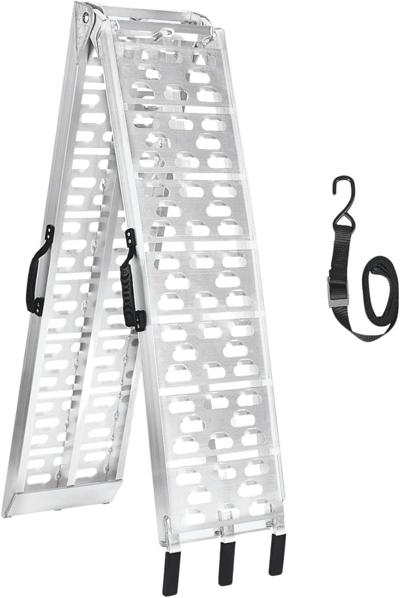 MAXIVAMN MAXIVMAN Aluminum Motorcycle Ramp with Handle – 750 Lbs Capacity, 7.5ft Folding Ramp with Load Straps for Pickup Trucks, Dirt Bikes, Motorcycles | 89" L x 12" W | 1 Pc - Image 1